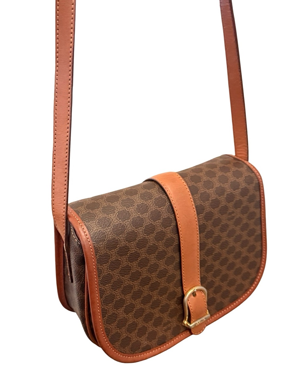 Vintage Celine Macadam Crossbody Brown PVC Leather Shoulder Bag with Back Pocket - Picture 2 of 16